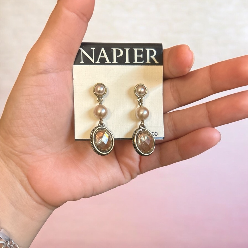 Napier Pearl and Silver Dangle Earrings